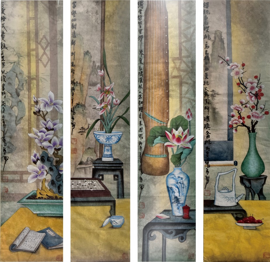 张孝勇   花鸟四屏